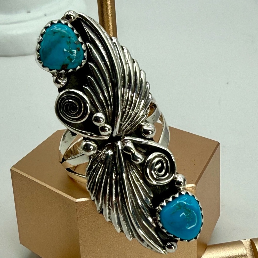 Vintage Native American Navajo Harris Largo Sterling Silver Ring with Turquoise - Picture 16 of 16